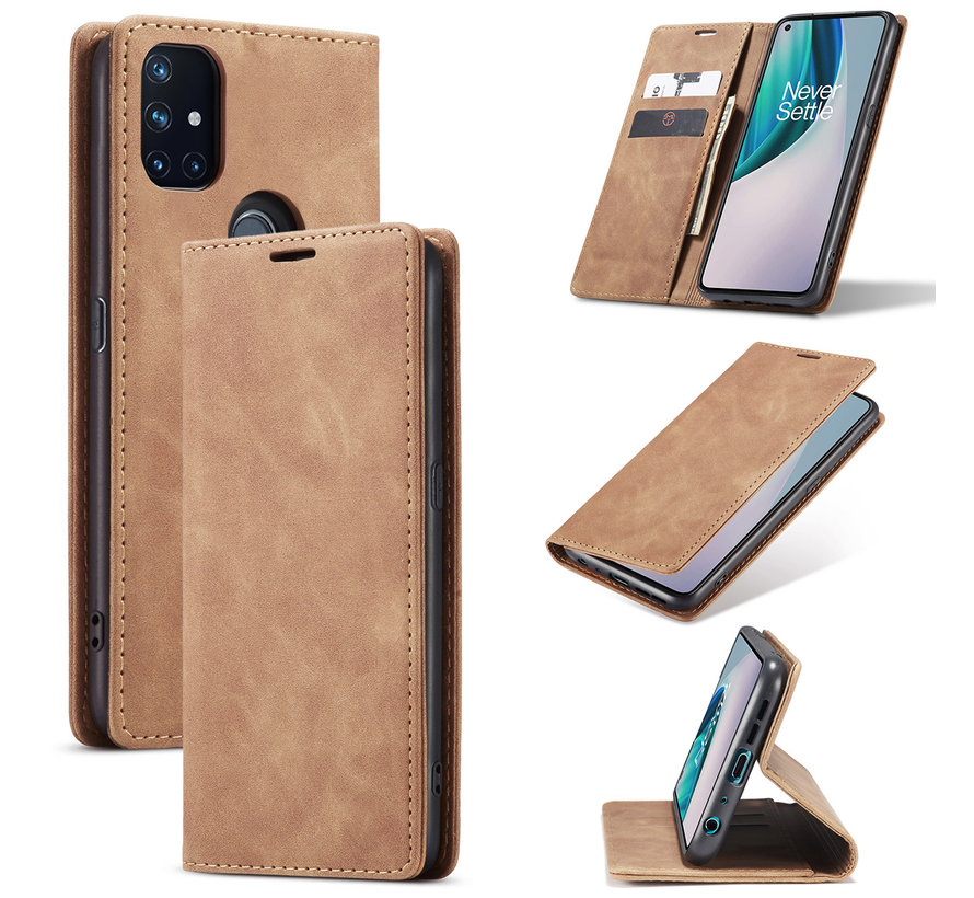 OnePlus Nord N10 5G Wallet Hoesje Vintage Leder Beige