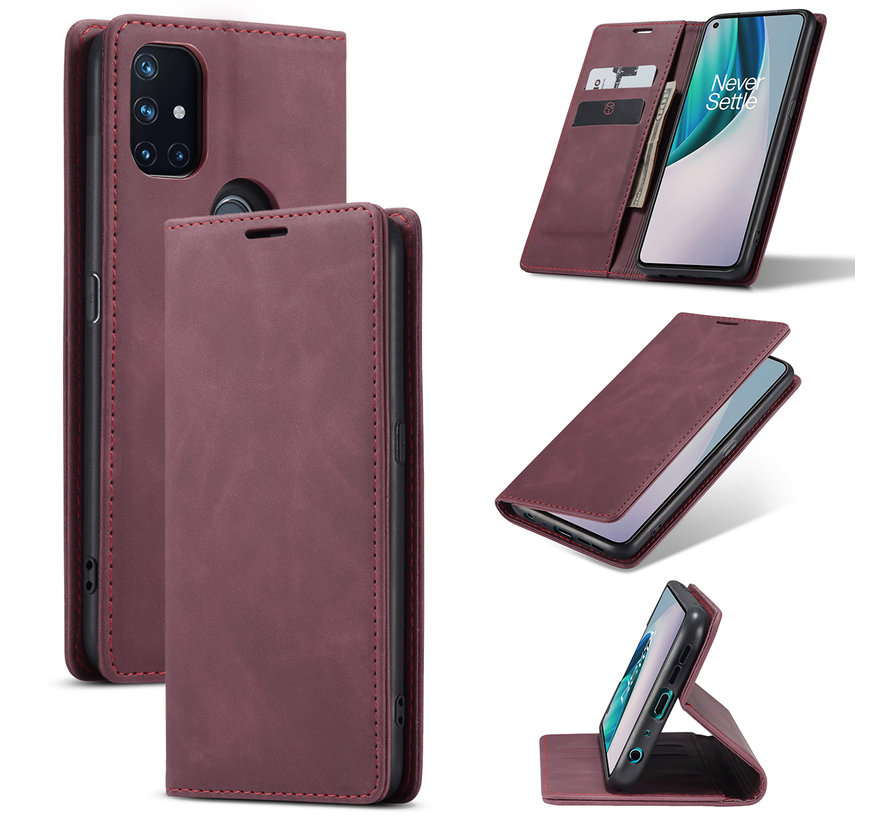 OnePlus Nord N10 5G Wallet Hoesje Vintage Leder Rood