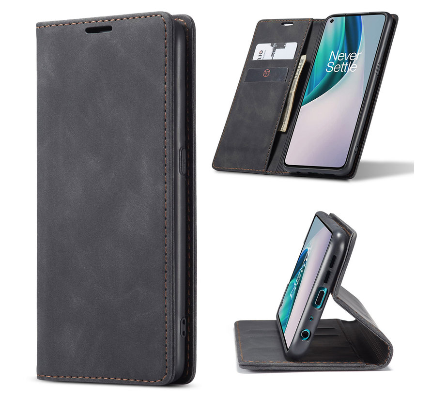 OnePlus Nord N10 5G Wallet Hoesje Vintage Leder Zwart