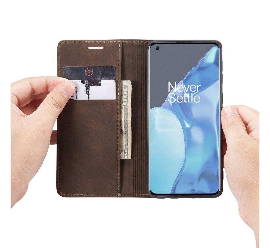 OnePlus 9 Pro Wallet Case Vintage Leather Brown