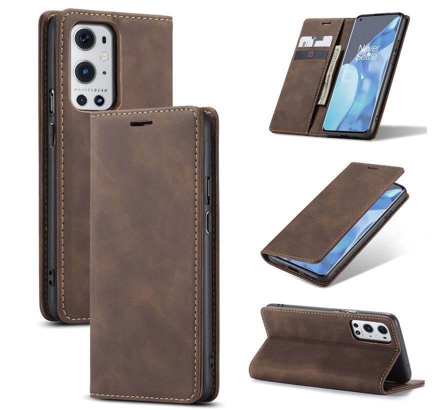 OnePlus 9 Pro Wallet Case Vintage Leather Brown
