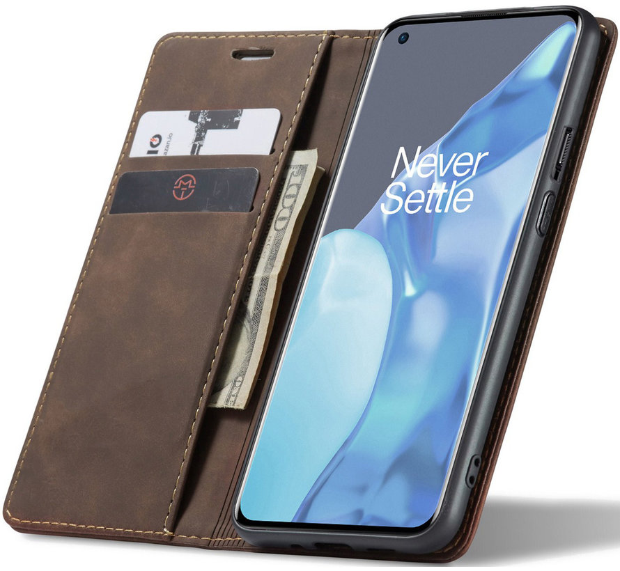 OnePlus 9 Pro Wallet Case Vintage Leather Brown