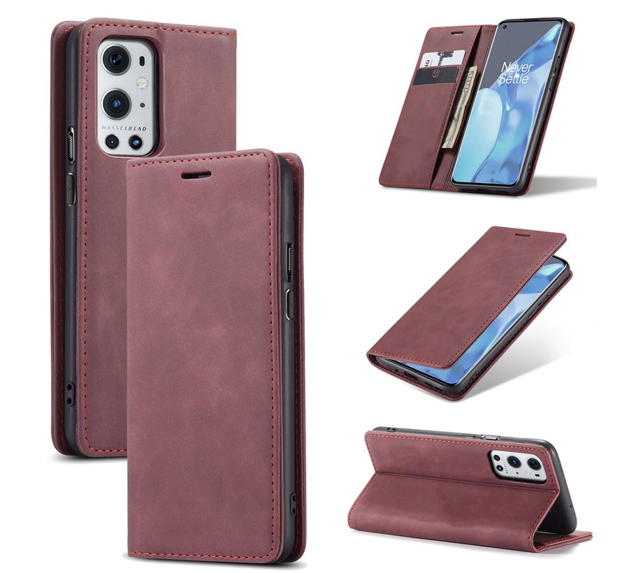 OnePlus 9 Pro Wallet Case Vintage Leather Red