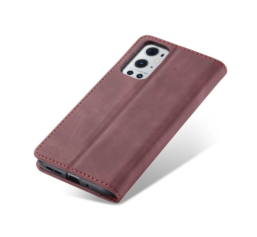 OnePlus 9 Pro Wallet Case Vintage Leather Red