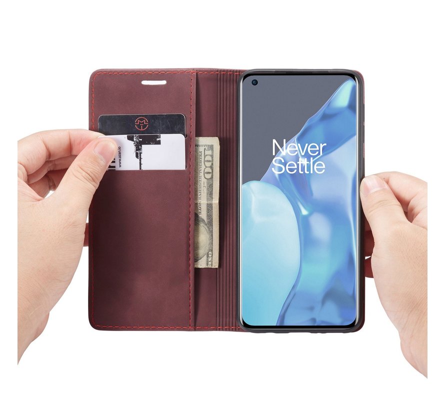 OnePlus 9 Pro Wallet Case Vintage Leather Red