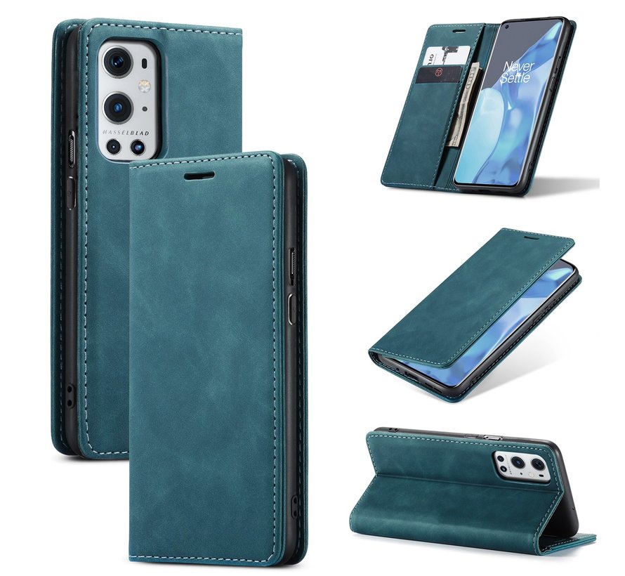 OnePlus 9 Pro Wallet Case Vintage Leather Blue