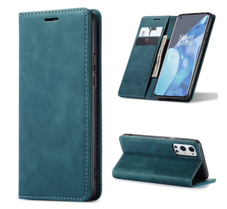 OnePlus 9 Pro Wallet Hoesje Vintage Leder Blauw