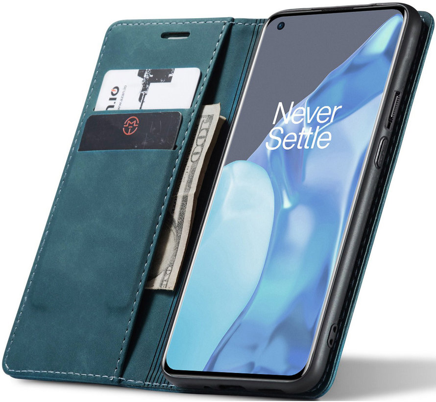 OnePlus 9 Pro Wallet Case Vintage Leather Blue