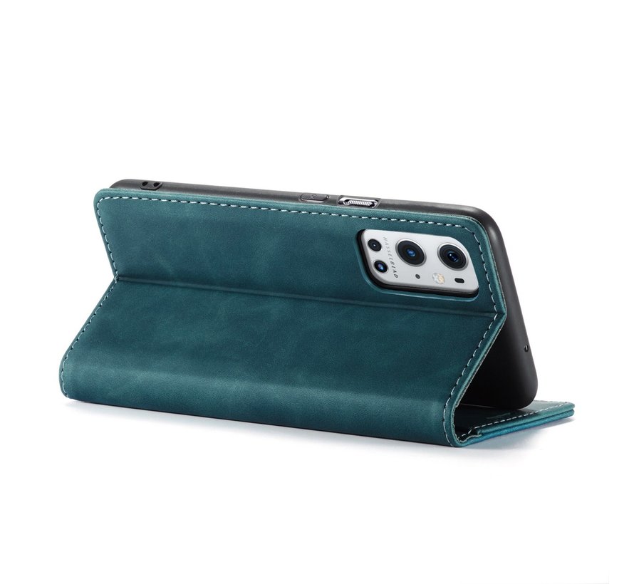 OnePlus 9 Pro Wallet Hoesje Vintage Leder Blauw