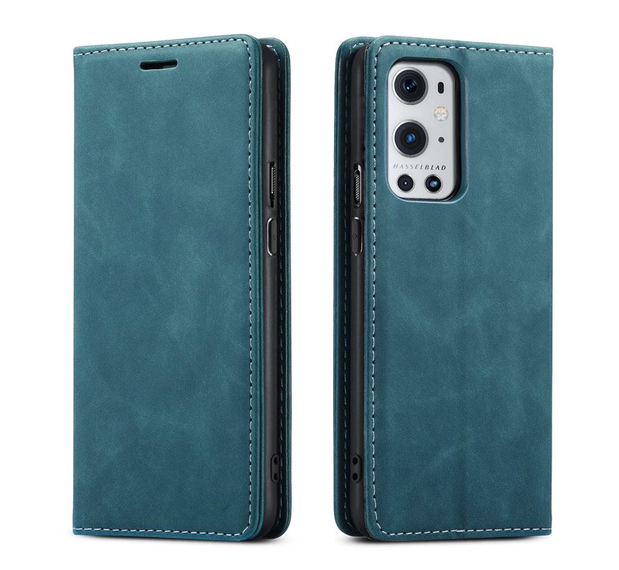 OnePlus 9 Pro Wallet Case Vintage Leather Blue