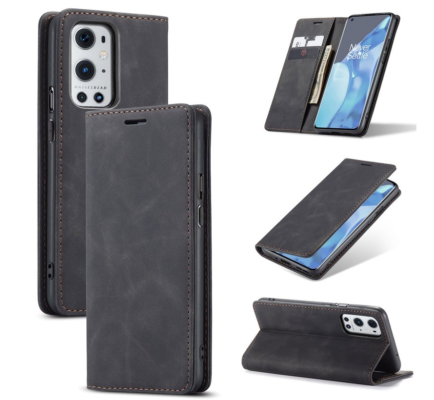 OnePlus 9 Pro Wallet Hoesje Vintage Leder Zwart