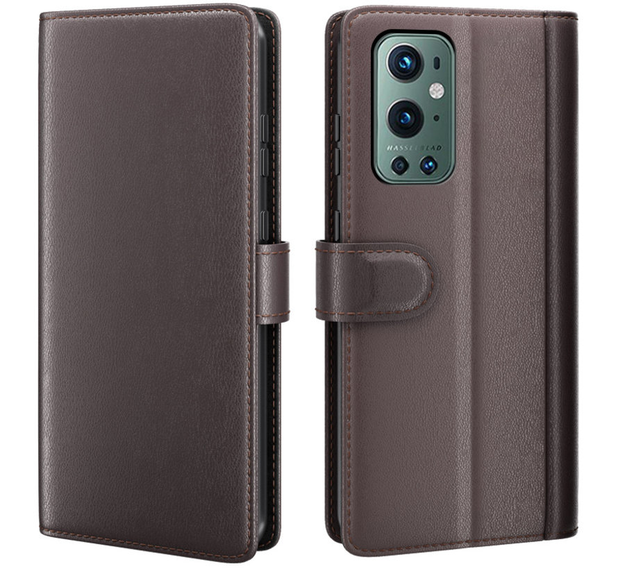 OnePlus 9 Pro Wallet Case Genuine Leather Brown