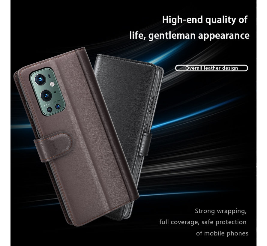 OnePlus 9 Pro Wallet Case Genuine Leather Brown