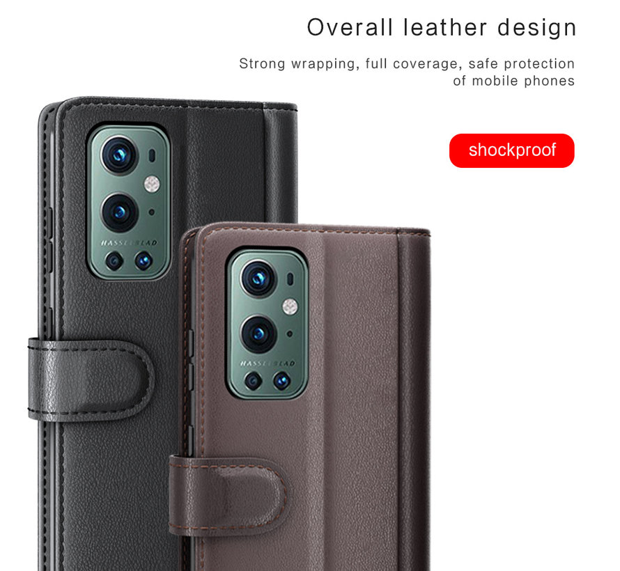 OnePlus 9 Pro Brieftasche Etui Echtes Leder Braun