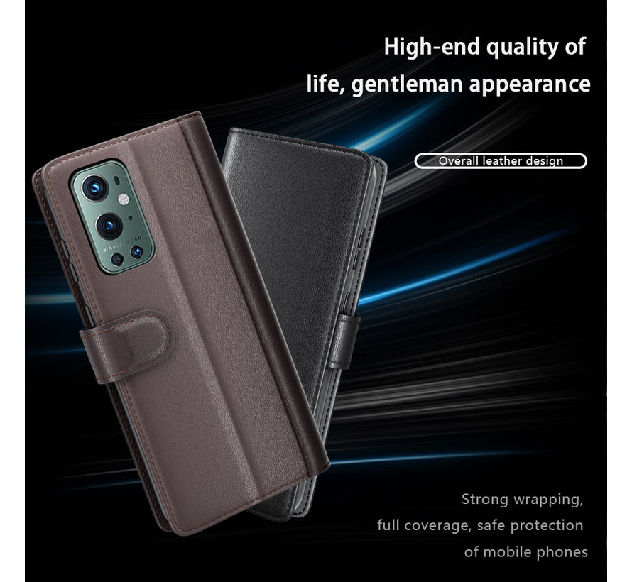 OnePlus 9 Pro Wallet Case Echtleder Schwarz