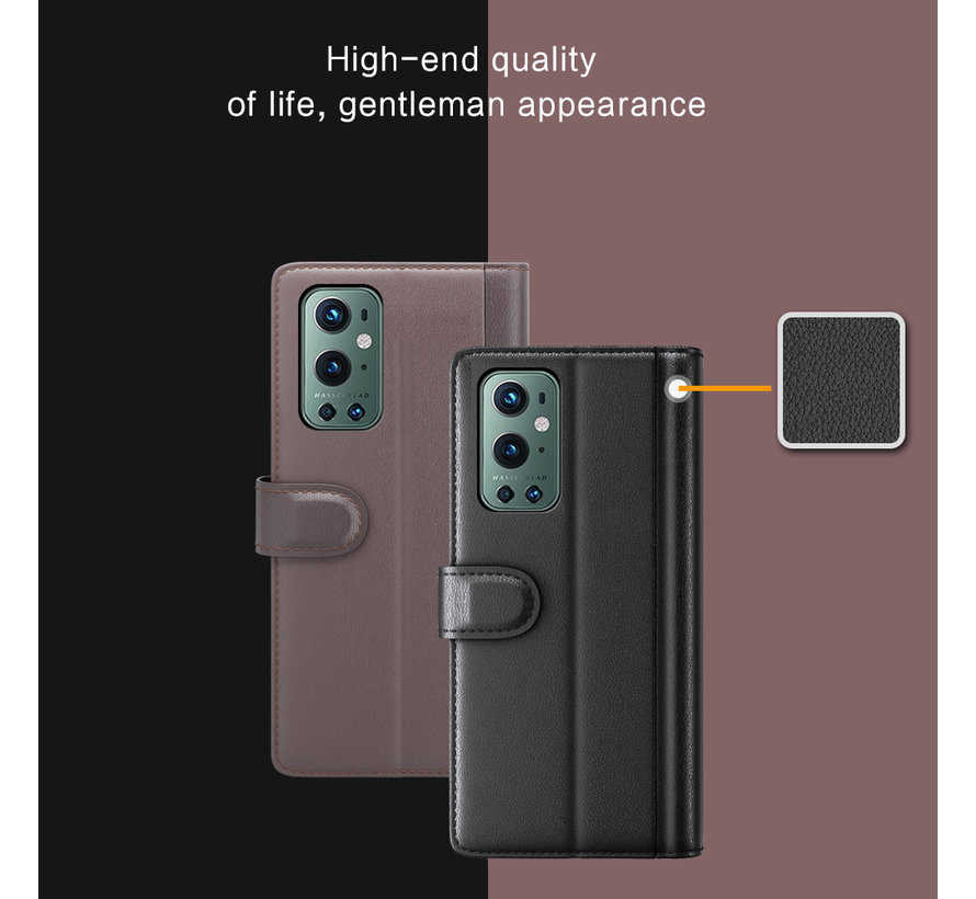 OnePlus 9 Pro Wallet Case Genuine Leather Black