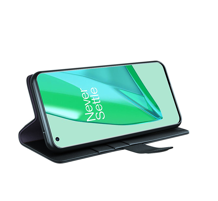 OnePlus 9 Pro Wallet Hoesje Echt Leder Zwart