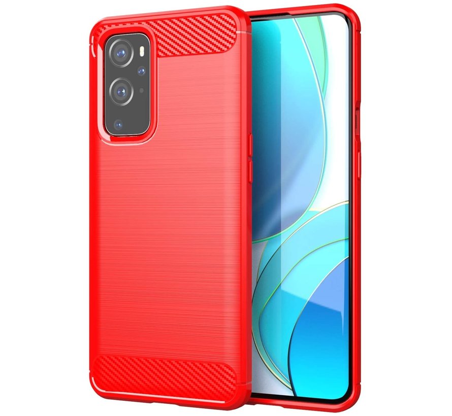 OnePlus 9 Hoesje Brushed Carbon Rood