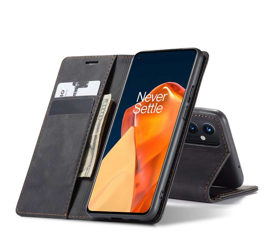 OnePlus 9 Wallet Case Vintage Leather Black