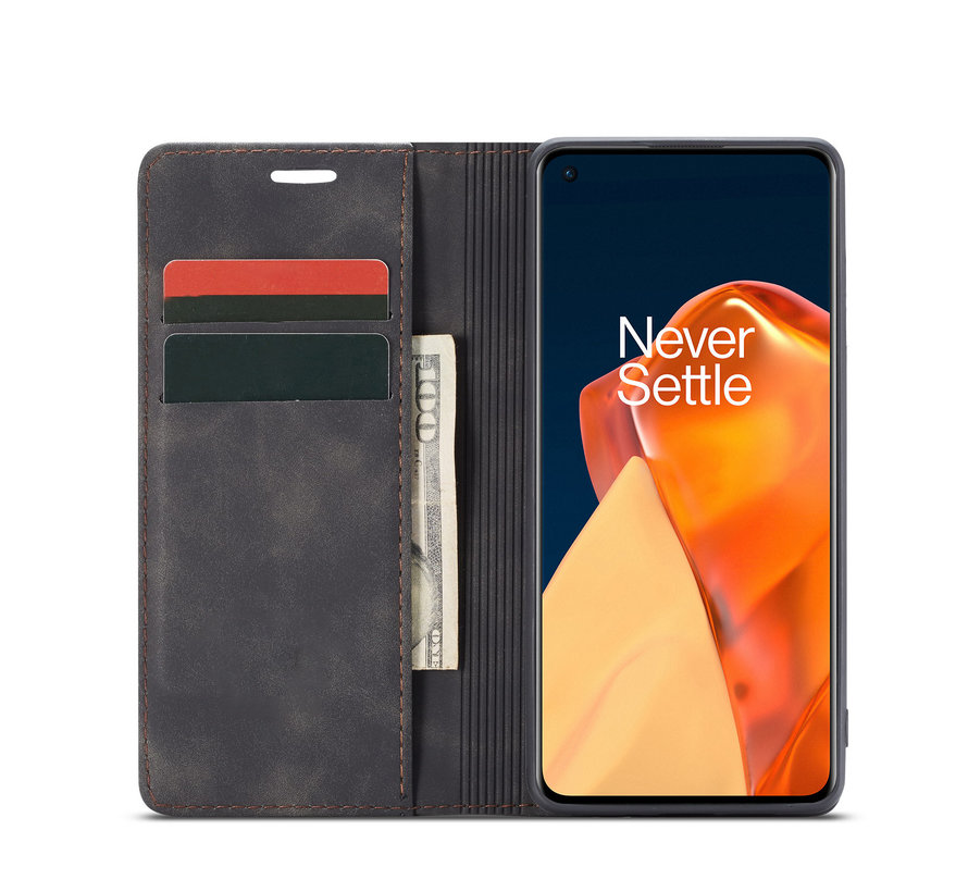 OnePlus 9 Wallet Case Vintage Leather Black