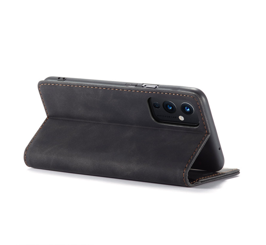 OnePlus 9 Wallet Hoesje Vintage Leder Zwart