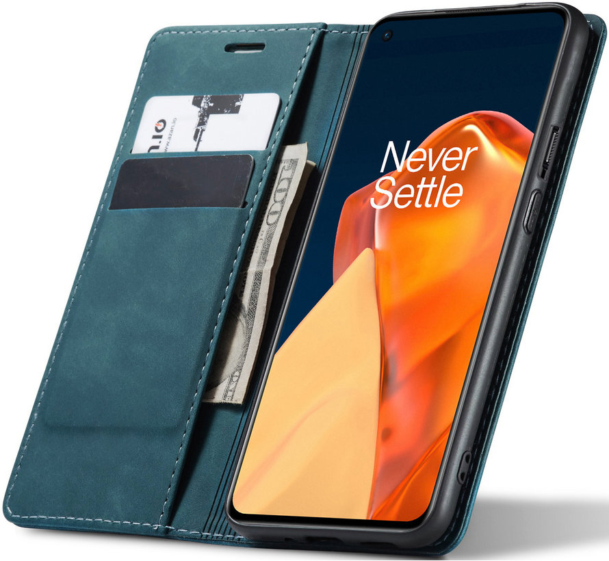 OnePlus 9 Wallet Case Vintage Leather Blue