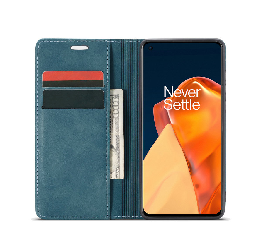 OnePlus 9 Wallet Case Vintage Leather Blue