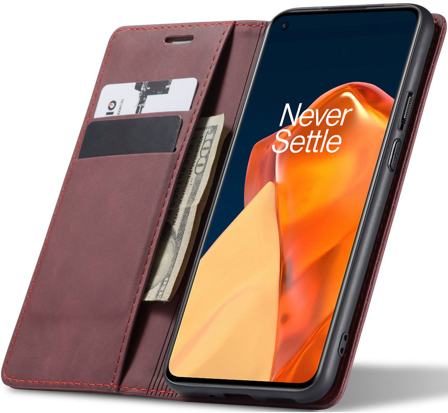 OnePlus 9 Wallet Case Vintage Leather Red