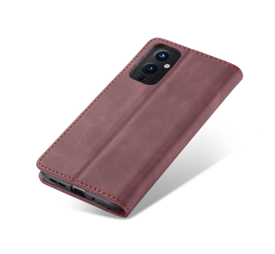 OnePlus 9 Wallet Case Vintage Leather Red