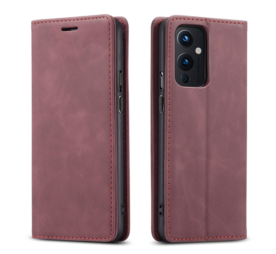 OnePlus 9 Wallet Case Vintage Leather Red