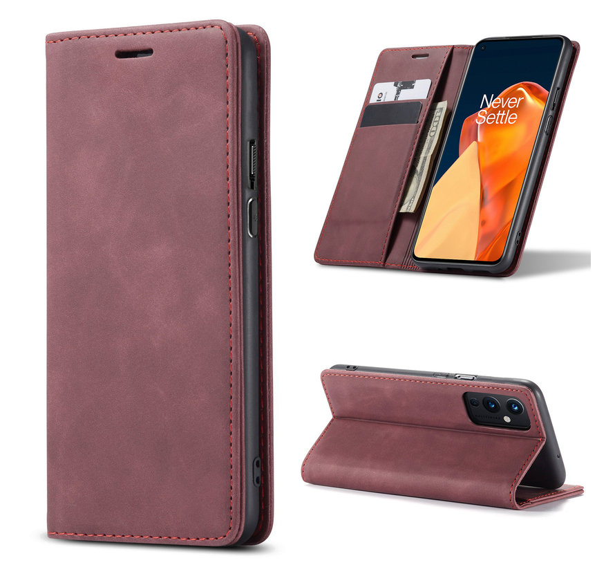 OnePlus 9 Brieftasche Vintage Leder Rot