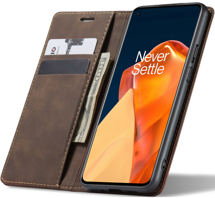 OnePlus 9 Wallet Case Vintage Leather Brown