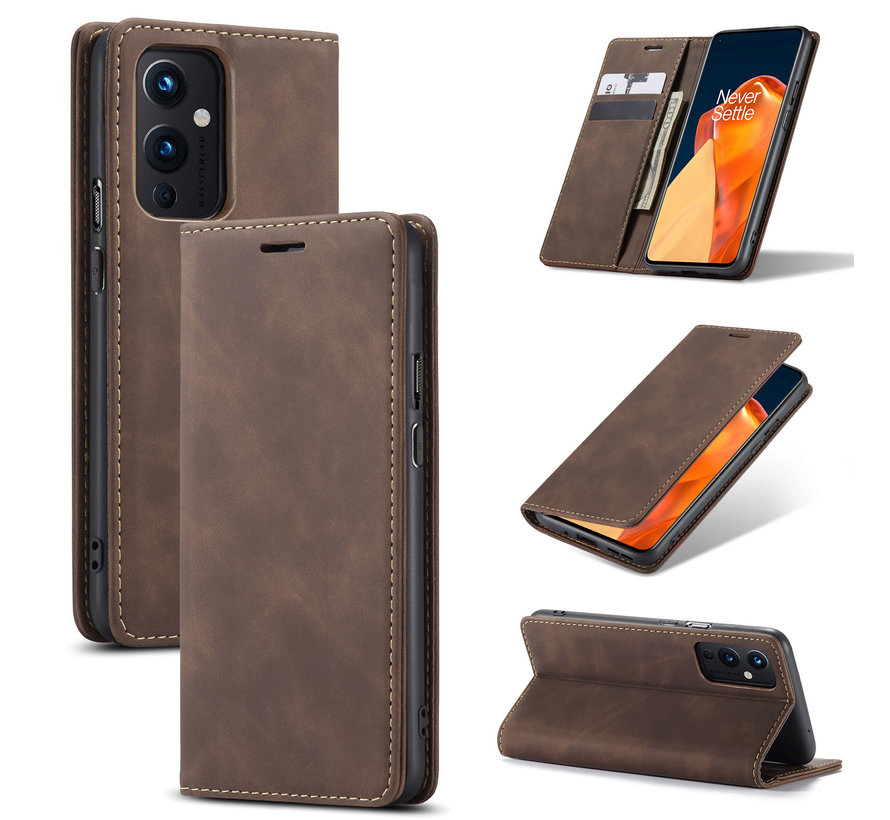 OnePlus 9 Wallet Case Vintage Leather Brown