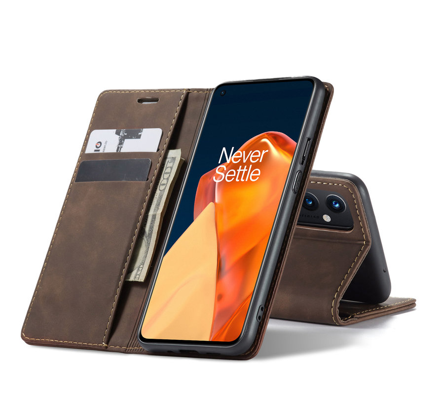 OnePlus 9 Wallet Case Vintage Leather Brown