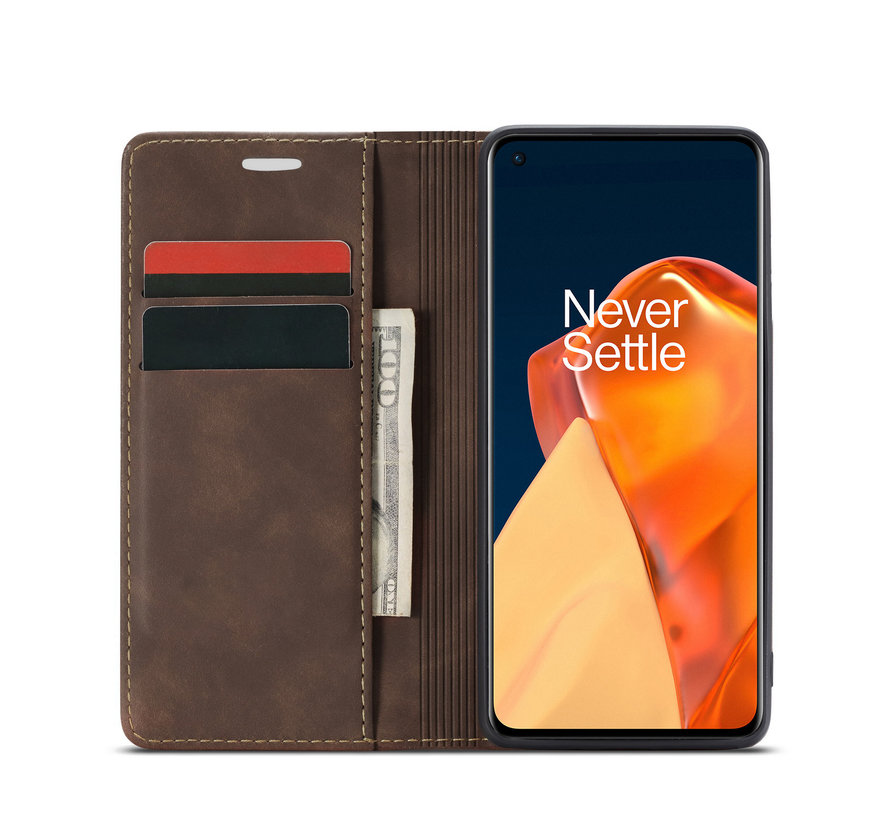 OnePlus 9 Wallet Case Vintage Leather Brown