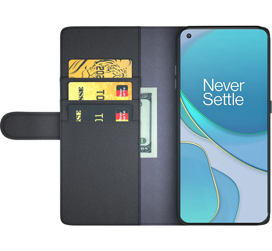 OnePlus 9 Wallet Hoesje Echt Leder Zwart