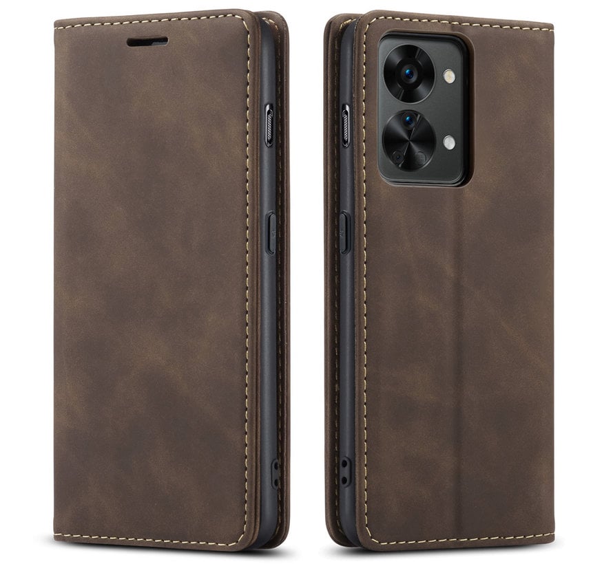 OnePlus Nord 2T Wallet Hoesje Vintage Leder Bruin