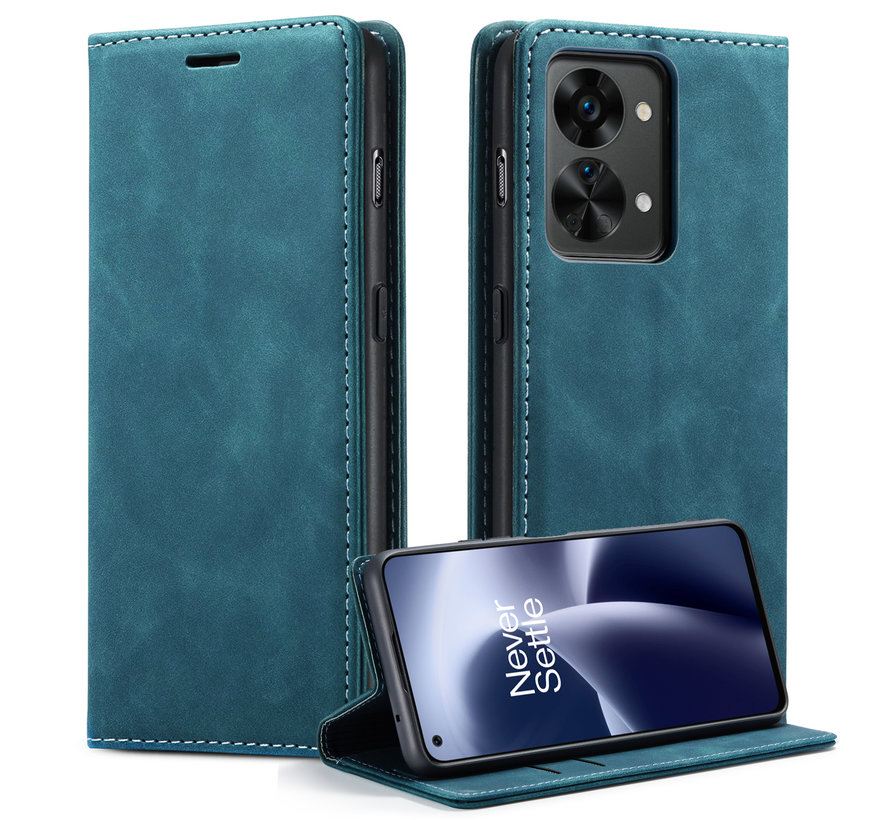 OnePlus Nord 2T Wallet Hoesje Vintage Leder Blauw