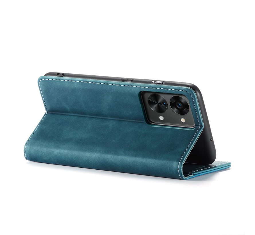 OnePlus Nord 2T Wallet Hoesje Vintage Leder Blauw