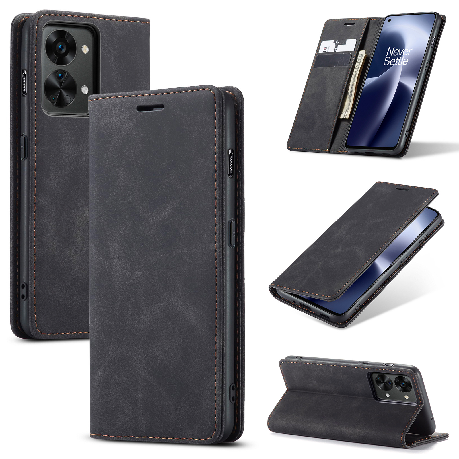 OnePlus Nord 2T Wallet Case Vintage Leather Black