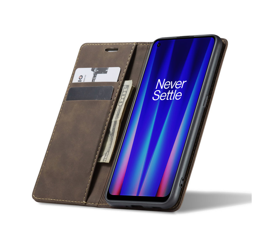 OnePlus Nord CE 2 Wallet Hoesje Vintage Leder Bruin