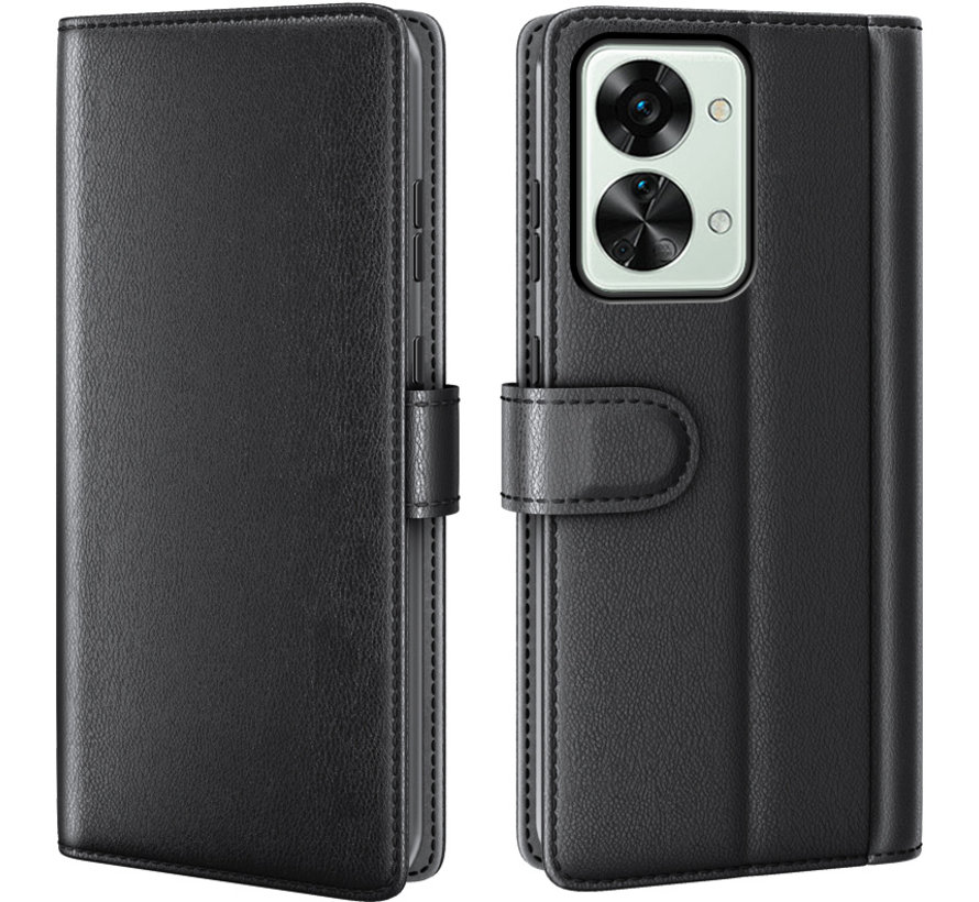 OnePlus Nord 2T Wallet Hoesje Echt Leder Zwart