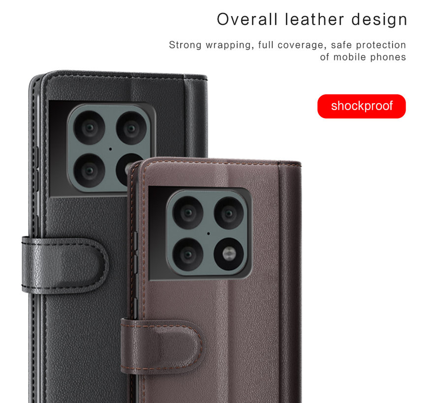 OnePlus 10 Pro Wallet Hoesje Echt Leder Zwart