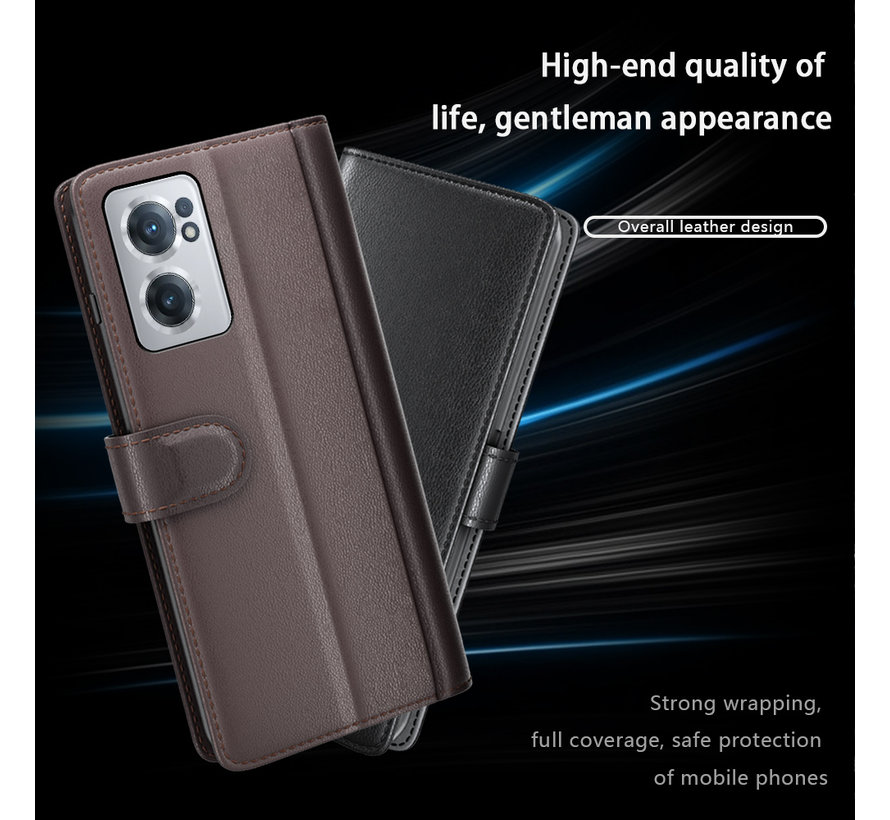 OnePlus Nord CE 2 Wallet Case Echtes Leder Braun