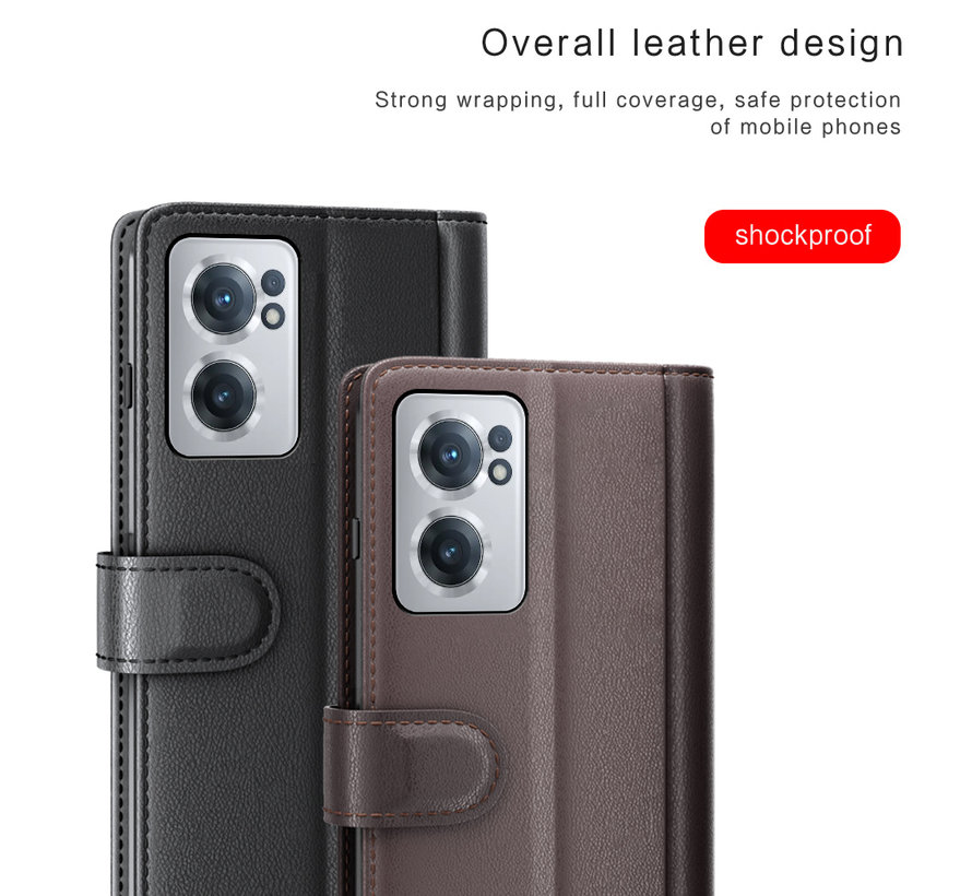 OnePlus Nord CE 2 Wallet Hoesje Echt Leder Bruin