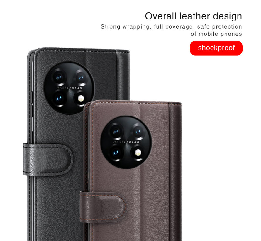 OnePlus 11 Wallet Hoesje Echt Leder Zwart