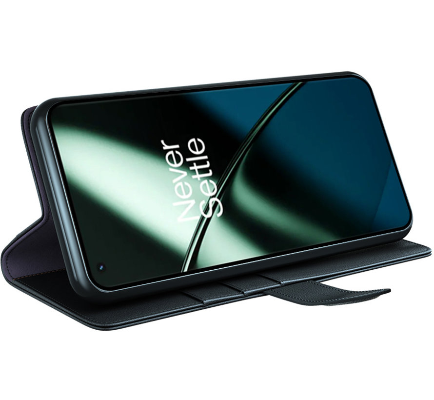 OnePlus 11 Wallet Hoesje Echt Leder Zwart