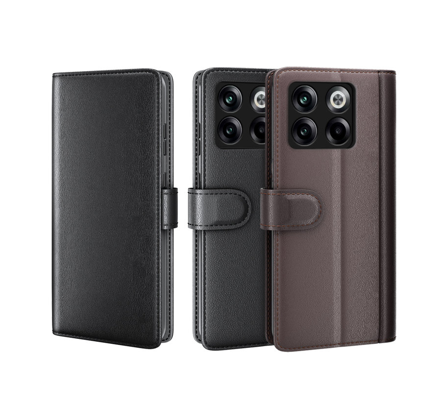 OnePlus 10T Wallet Hoesje Echt Leder Zwart