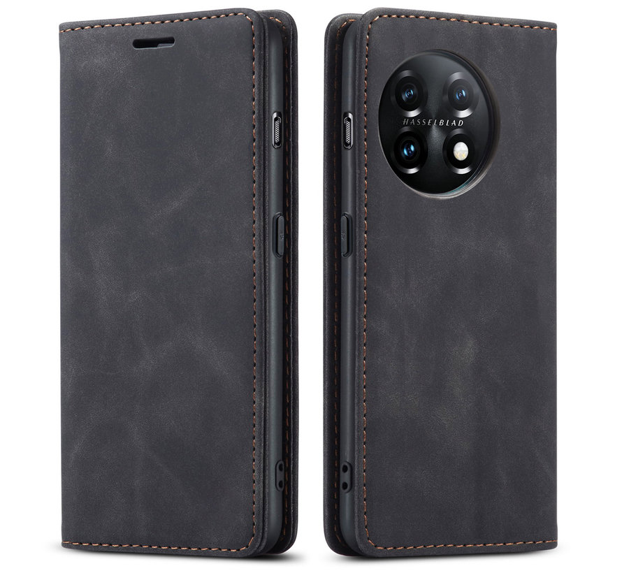 OnePlus 11 Wallet Hoesje Vintage Leder Zwart