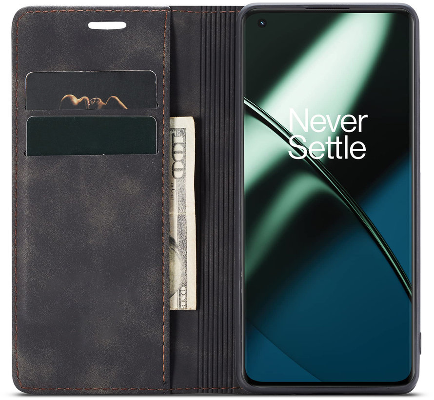 OnePlus 11 Wallet Case Vintage Leather Black